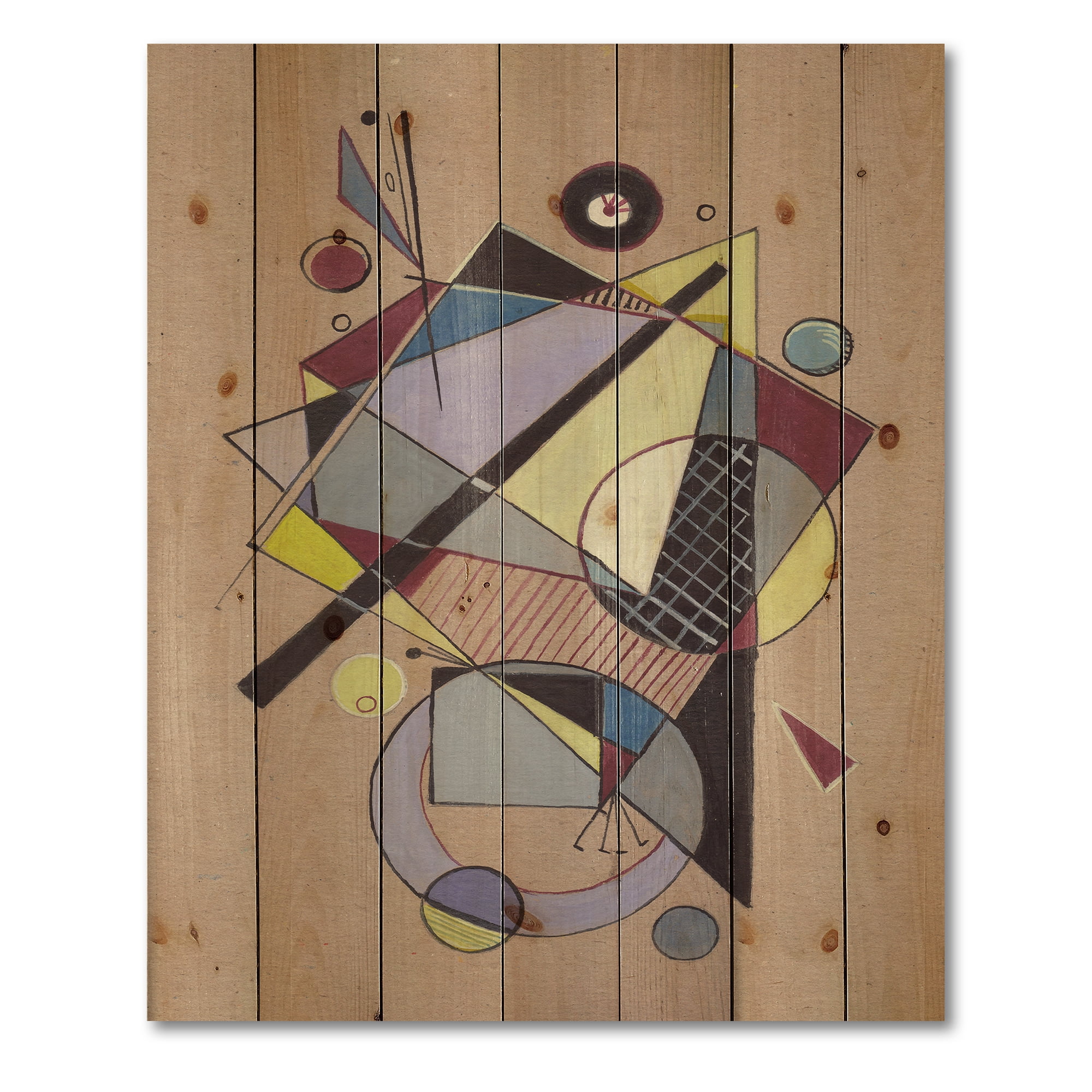 Designart 'Abstract Compositions Of Colored Geometric IV' Modern Print on Natural Pine Wood