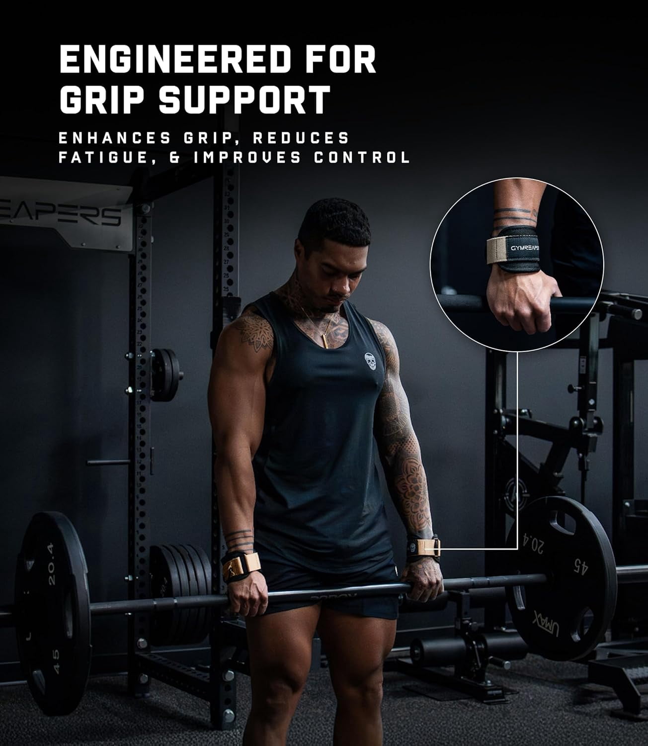 Gymreapers GripLink Lifting Straps – Heavy Duty D-rings Wrists Straps with Anti-Slip Silicone Grip Beads, Cushioned, Adjustable Support for Deadlifts, Powerlifting, Cable Machines and Gym Trainings