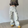 thumbnail image 1 of Pantalones Cargo para mujer, pantalón informal de cintura alta, holgado, elástico, de pierna ancha, ropa de calle Y2K con 4 bolsillos, 1 of 5