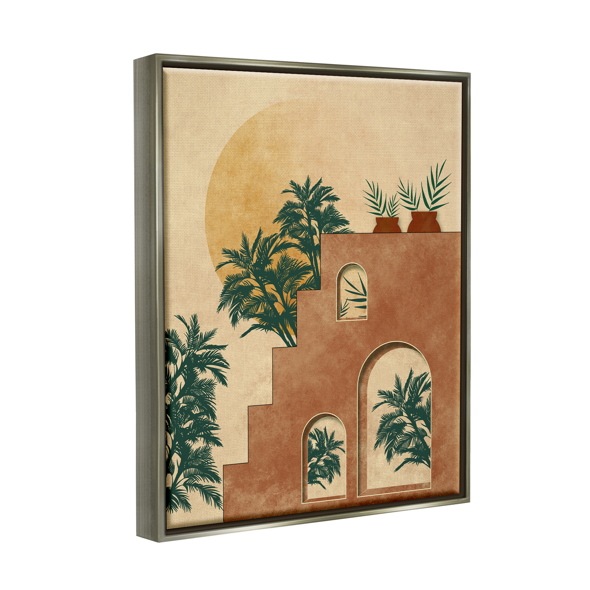Stupell Industries Botanical Morocco Scenery Nature Painting Gray Floater Framed Art Print Wall Art, 17 x 21