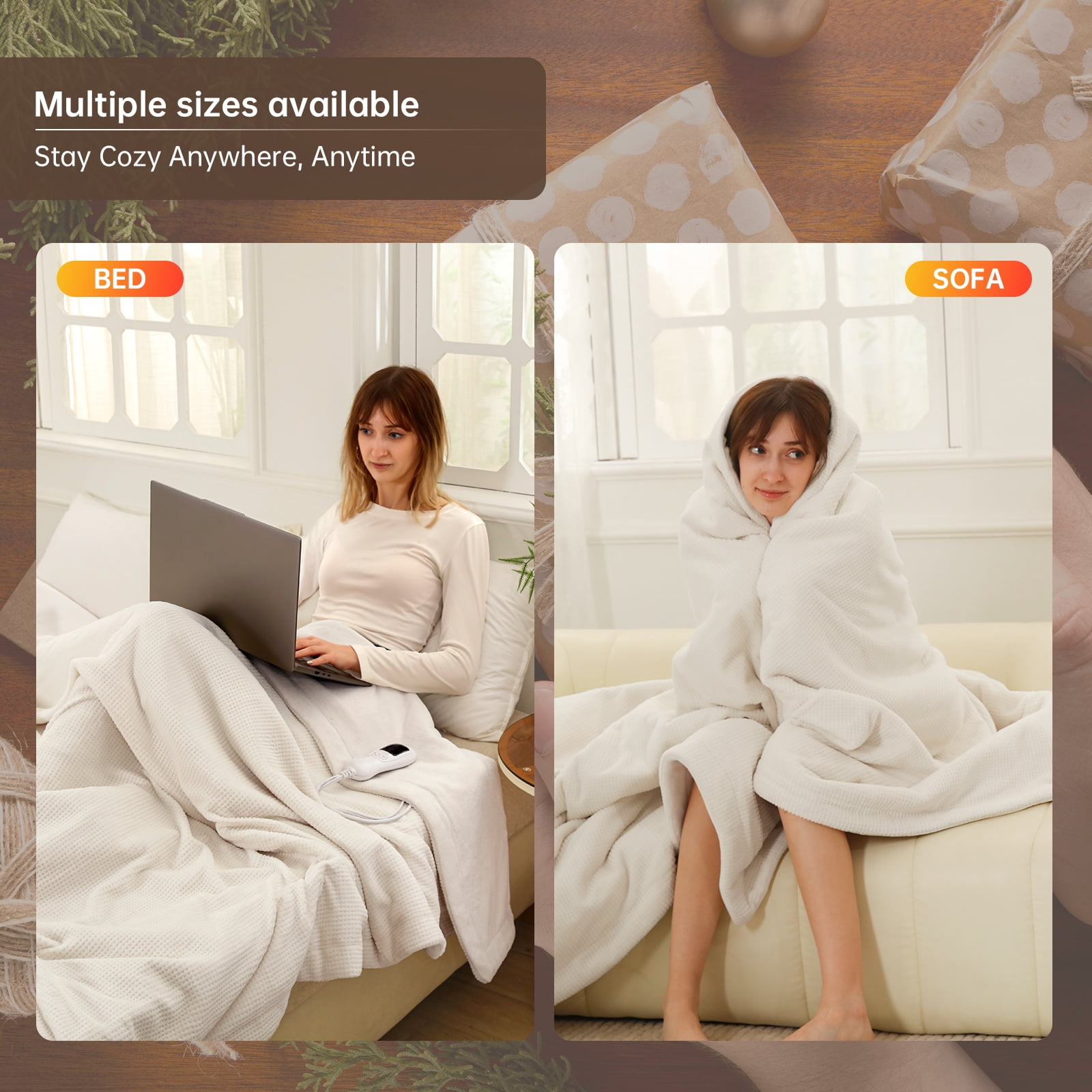 Heated Blanket Queen Size, Washable Heated Blanket Electric, Electric Blanket, Cream, 84" x 90", Blanket Warmer Heating blanket Heat Warming Blanket Electric Blanket Heater