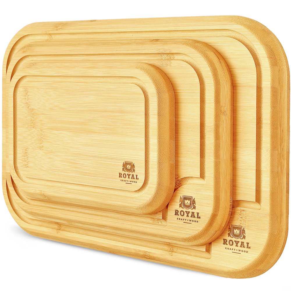 Royal Craft Wood Bamboo Cutting Board Set with Juice Groove (3Piece Set) Kitchen Chopping