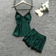 thumbnail image 4 of Conjunto de pijama de 4 piezas de encaje satinado para mujer: camisón con tirantes y revestimiento con relleno en el pecho, ropa de dormir sexy para todas las estaciones, 4 of 5