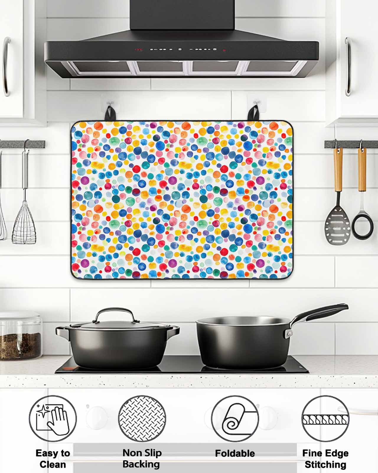 Stove Top Covers for Electric Stove, Colorful Polka Dot Glass Stovetop Cover Protector, Rainbow Polka Dots Watercolor Induction Cooktop Protector Oven Mat for Kitchen Countertop 36"x21"