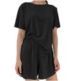 thumbnail image 4 of Sakmal 3pc Womens Pajamas Set Comfy Soft Short Sleeve Black Top and Pants Loose Fit Round Neck Lightweight Lounge Women Loungewear Set, 4 of 6