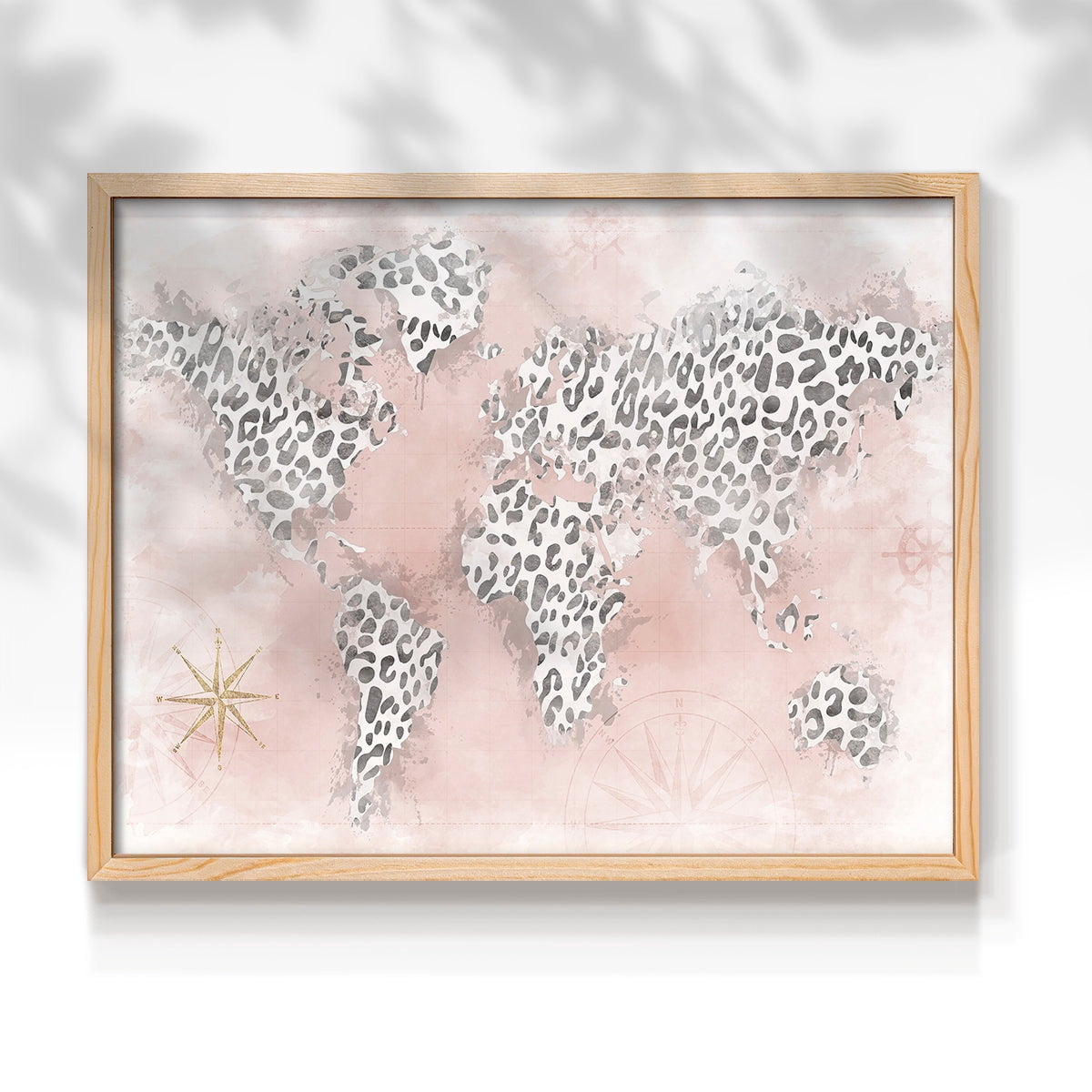 Pink Cheetah Map by Natalie Carpentieri - Restickable Framed Giclée Print