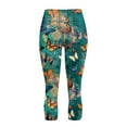 thumbnail image 5 of SCRAWLGOD Butterfly Floral Cyan Capri Leggings with Pockets for Women High Waist Stretch Tummy Control Workout Yoga Capris Active Yoga Leggings for Running Cycling, XS, 5 of 7