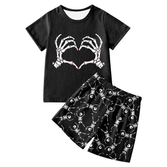 SOFTCCLO Outfit Sets for Girls Halloween Pattern Print Short Sleeve T Shirt Shorts Casual Fashion 2 Piece Outfits Size 4-5Y