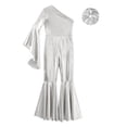 thumbnail image 5 of Raenseen Girls Metallic Flare Long Sleeve Dance Gymnastics Unitard Jumpsuit Foil Full Body Tank Bodysuit Silver 10, 5 of 6