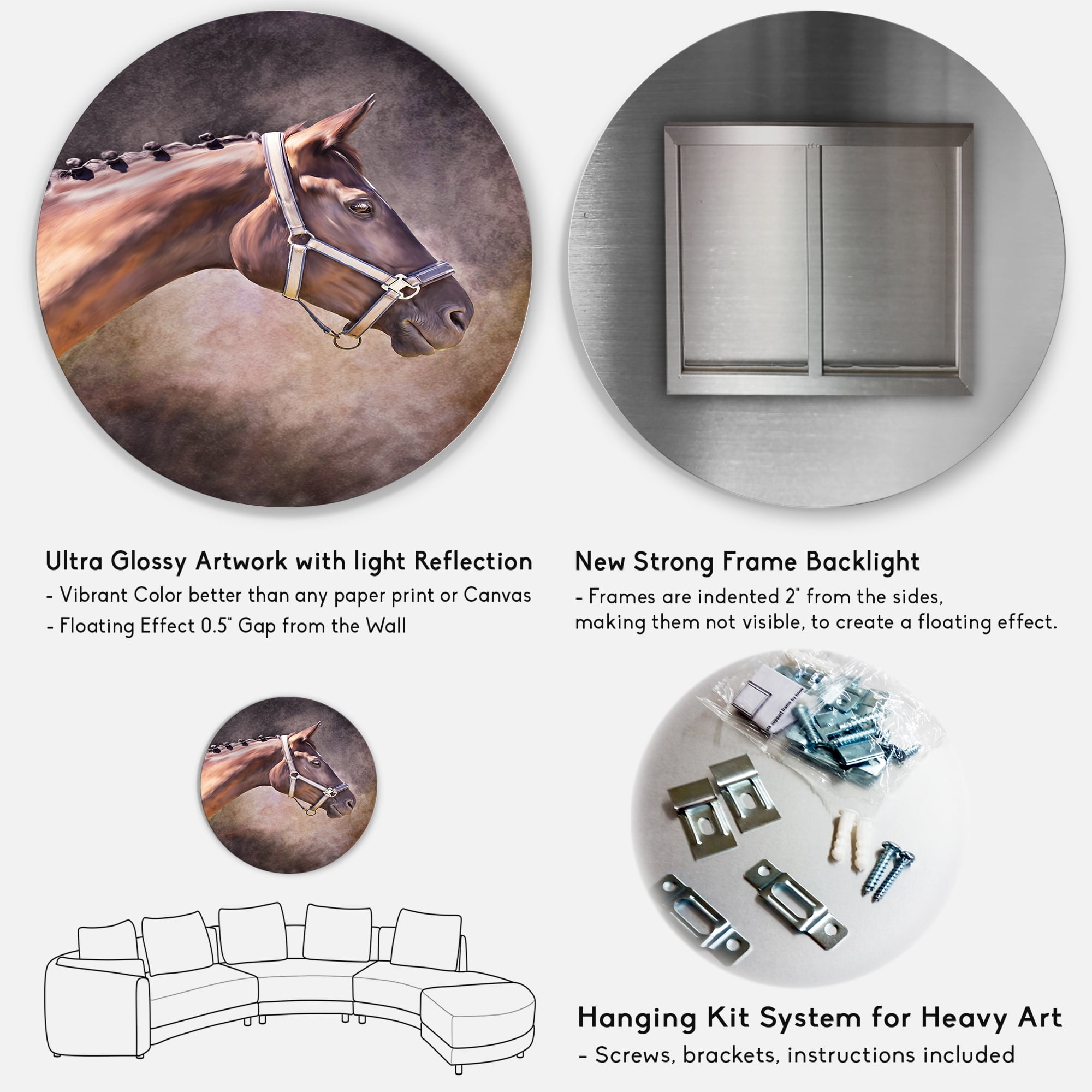 Designart 'Close Up Portrait Of Brown Horse' Farmhouse Circle Metal Wall Art 11x11 - Disc of 11