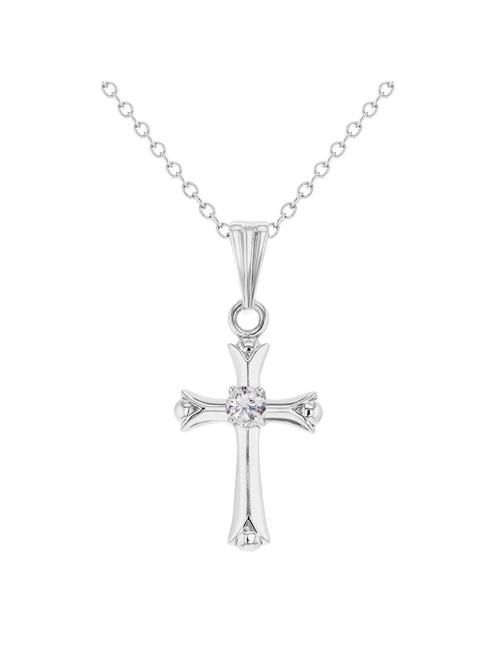 In Season Jewelry 925 Sterling Silver Cross Cubic Zirconia Necklace