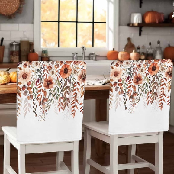 Fall Orange Floral Chair Covers Set of 8 Flower Leaf Chair Back Covers Stretch Removable Washable Slipcovers Protector for Dining Room Kitchen Party Decor