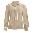 thumbnail image 3 of Aihuaihua Women's Tie Neck Elegant Blouse Dressy Casual Collared Long Sleeve Work Top Lightweight Business Office Shirts Khaki XXL, 3 of 4