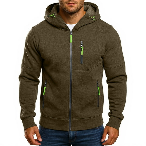 Drmagiyhm Fleece Lined Jacket Men Hooded Sweat Jackets Warm Sweatshirt Coat Fleece Lined Thick Hoodie Fashion Winter Coats Army Green L