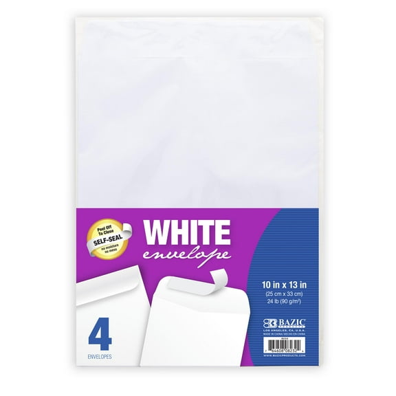 BAZIC White Catalog Mailing Envelope 10" x 13" Self Seal Envelopes, 4-Count