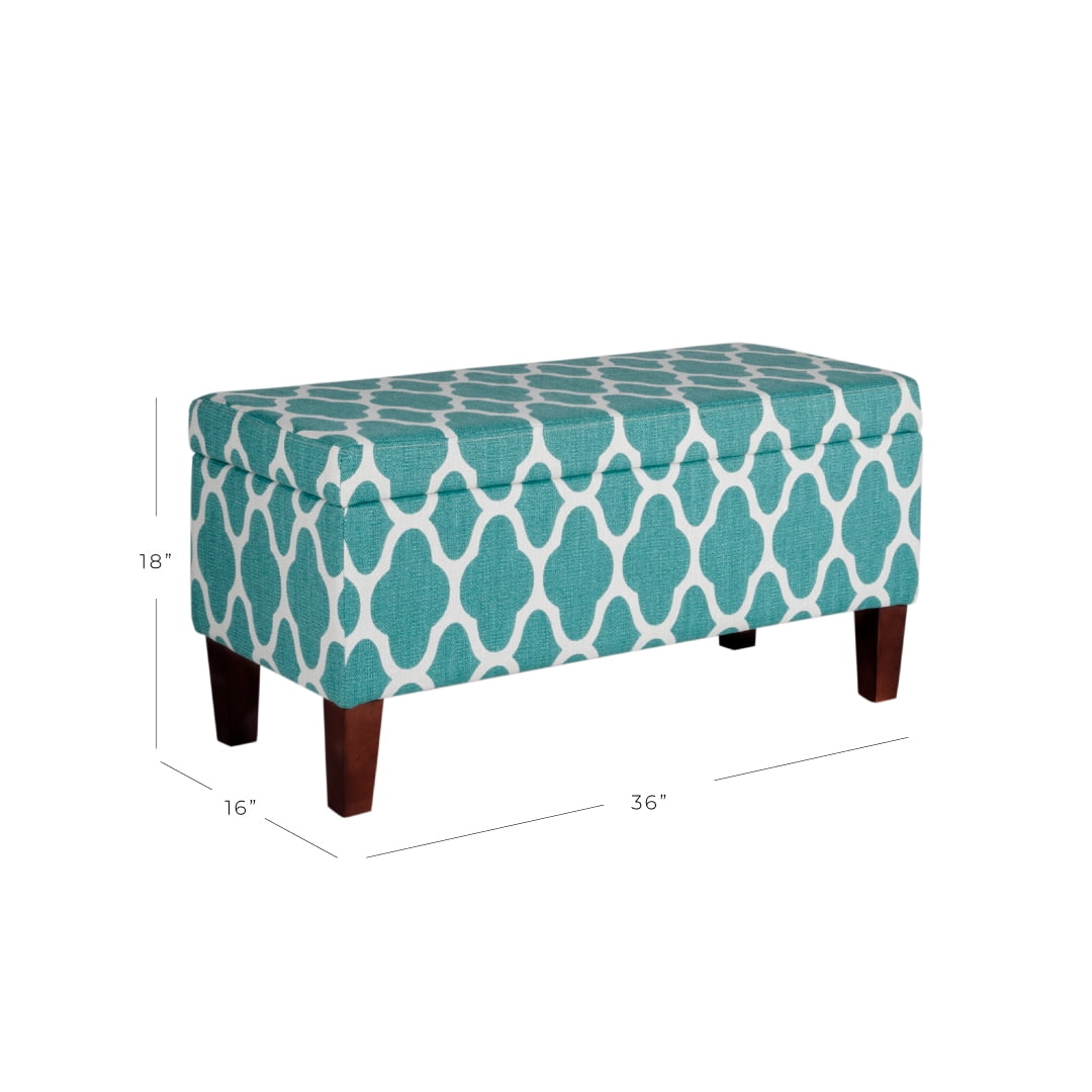 HomePop Drake Large Storage Bench, 36"L x 16"D x 18"H, Teal/Cream Quarterfoil Print
