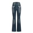 thumbnail image 5 of PXLKNZH Low Rise Jeans for Women Stretch Bootcut Jeans Embroidery Pocket Detail Skinny Jeans 90s Straight Leg Denim Pants Navy,L, 5 of 7