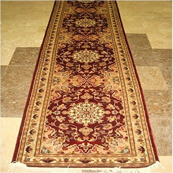 Ahmedani Linen Red Floral Love Mahal Classic Designed Hand Knotted Indoor Home Decor Runner Rug (10.2 X 2.6)'