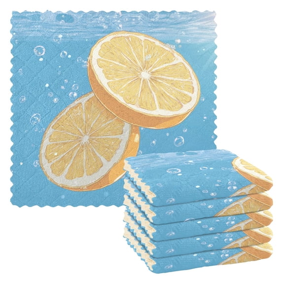 6 Pieces of Kitchen Towels 11x11Inch Kitchen Dish Cloths Kitchen Dish Towels Reuseable Cleaning Cloths Beautiful Yellow Lemon