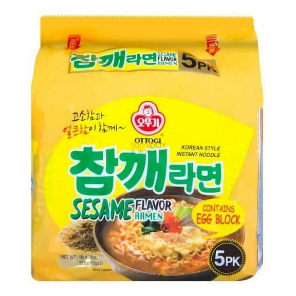 OTTOGI Spicy Sesame Flavor Ramen with Egg Block, Instant Noodle Soup, 4.05oz x 5 Count
