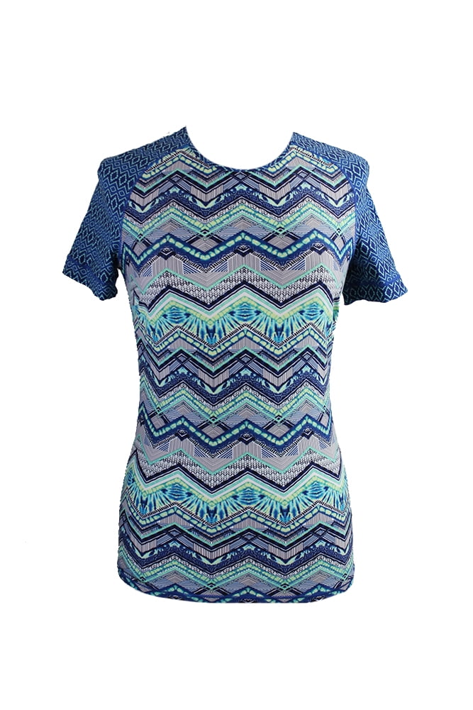 Profile Blush By Gottex Blue African Printed Rash Guard Tee S by Blush Swimwear