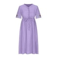 thumbnail image 4 of Zorckvet Womens Flowy Dresses Casual Loose Short Sleeve Plain Trendy Cotton Linen V Neck Dress for Women, 4 of 5