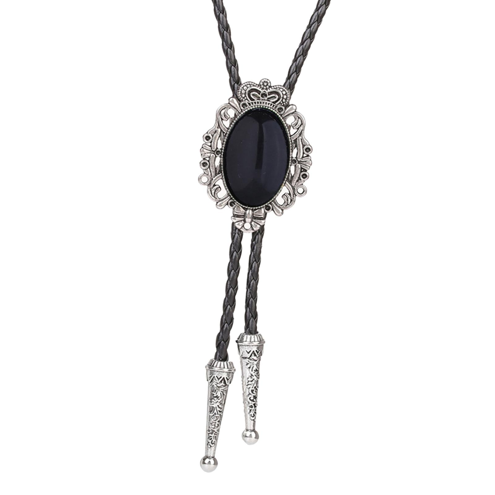 Faux Bolo Tie Long Choker Necklace Office Jewelry Vintage Black