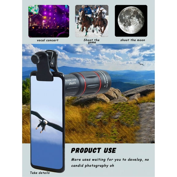 HD 18X Clip On Optical Zoom Telescope Camera Lens For Universal Mobile Cell Phone