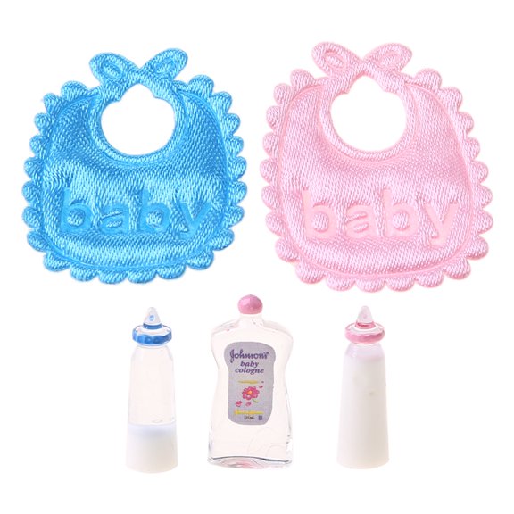 New 1:12 Baby Bottles Shampoo Bib Set Doll House Miniature Nursery Accessory
