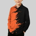 thumbnail image 2 of AJTQTH Boys Hawaiian Buton Down Dress Shirts Casual Color Block Long Sleeve Beach Vacation Tees Shirts Trendy Holiday Graphic T-Shirt Tops Orange 9-10 Years, 2 of 7