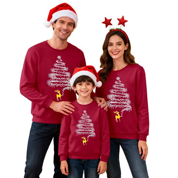 Fiaer Matching Family Merry Christmas Sweatshirts Funny Graphic Trendy Pullover Crew Neck Long Sleeve Loose Fit Casual Xmas Tops Women XL