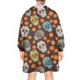 thumbnail image 2 of Wearable Oversized Blanket,Brown Skull Marigold Pattern Wearable Blanket Hoodie for Adults,Cozy Hooded Blankets with Super Pockets,Super Warm Fuzzy Pullover for Women & Men, 2 of 6