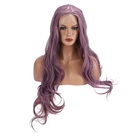 Unique Bargains Lace Front Wigs For Women 26" Purple Long Body Wave with Wig Cap