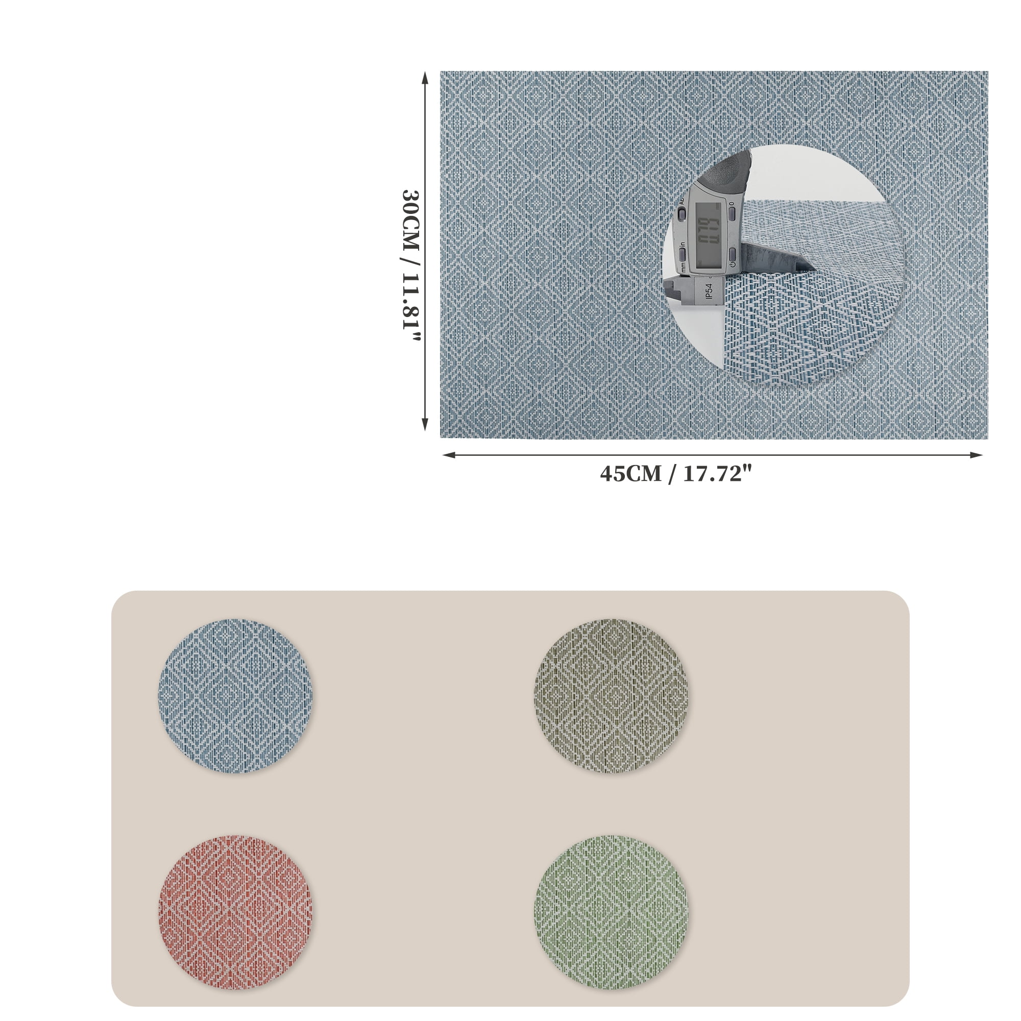 Unique Bargains 4 Pcs Diamond Pattern Polyester Heat Resistant Washable Placemats Blue