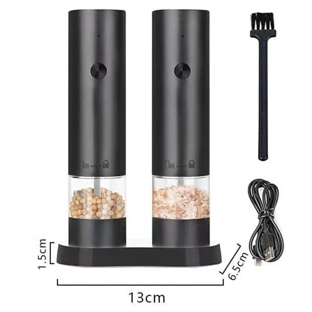 2 pack Electric Salt & Pepper Grinder Set 40mL Capacity – Operated Shakers, Adjustable Coarseness, Type C Charging