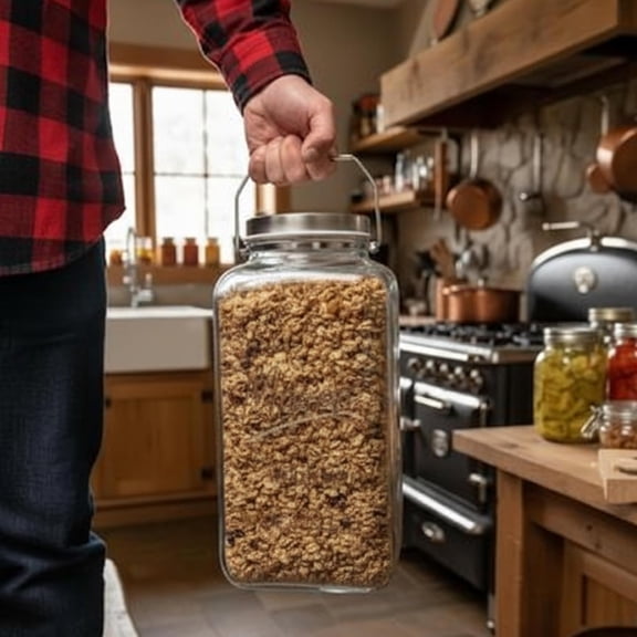 Large 2 Gallon Glass Mason Jar with Big Airtight Metal Lid and Carry Handle