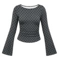 Auralook Women's Bell Sleeve Crop Tops Fashion Polka Dots Crewneck ...