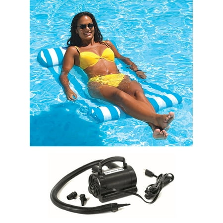 Swimline Premium Floating Pool Blue Hammock Lounge Chair w ...