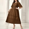 thumbnail image 3 of Dvprdro Robe d'Été pour Femme Grande Taille Mode Unie à Boutons Col Ras du Cou Manches Courtes à Étages Plissée à Volants Fluide Évasée Décontractée Ample Plage Soleil Longue Robe Maxi, 3 of 5