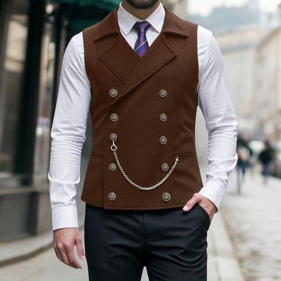 XIAOCHA Men's Steampunk Double-Breasted Vest Notched Lapel Chain Detail Waistcoat Vintage Formal Party Gothic Suit Top