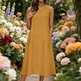 thumbnail image 2 of JGGSPWM Women's Summer Cotton Linen Dress Lightweight Loose Crew Neck Sleeveless Casual Swing Beach Sun Dresses with Pockets Yellow XL, 2 of 8