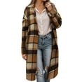 thumbnail image 4 of Womens Jacket Plaid Jackets Casual Lapel Button Down Long Sleeve Overcoat with Pockets Windproof Winter Warm Coat Womens Winter Coat Coffee L, 4 of 6
