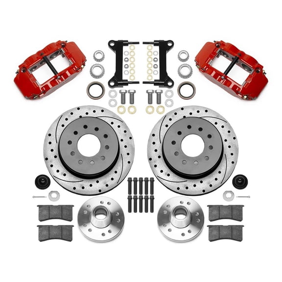 WILWOOD 140-12271-DR SUPERLITE 6R FRONT 13" BIG BRAKE KIT, DRILLED ROTORS, RED CALIPERS, COMPATIBLE WITH MOST 1964-1972 CHEVROLET, PONTIAC, BUICK, OLDSMOBILE CARS