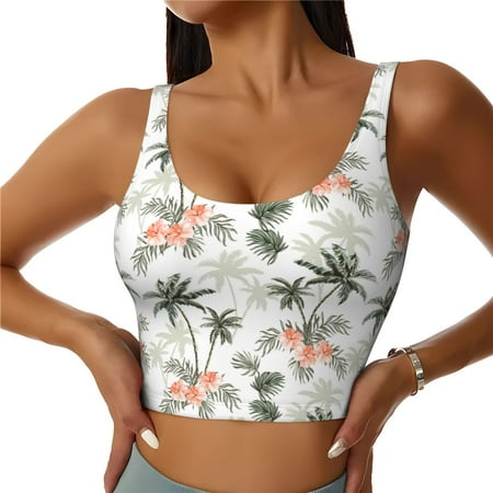 Jgfou Vintage Palm Trees Print Womens Sports Bra - Padded Workout Sports Bras Crop Tank Top