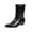 Black_036, variant on Women's Fall Winter Glossy Pointed Toe Mid Calf Boots, Ruched Wedge Heel Pull On Leather Look Short Boots Black 6.5(EU-37)