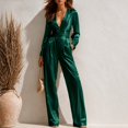 thumbnail image 2 of JoveMarine Womens Jumpsuits Casual V Neck Long Sleeve - Satin Everyday One Piece, Jumpsuits for Women Silky Smooth Jumpsuit, Casual Jumpsuits for Women for Daily,Green L, 2 of 6