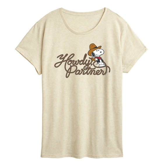 Peanuts - Howdy Partner Snoopy -Women's Short Sleeve Graphic T-Shirt Short Sleeve Graphic T-Shirt