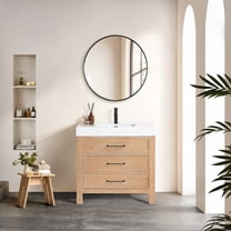 Leon 36" Bathroom Vanity in Fir Wood Brown with Composite top in Lightning White