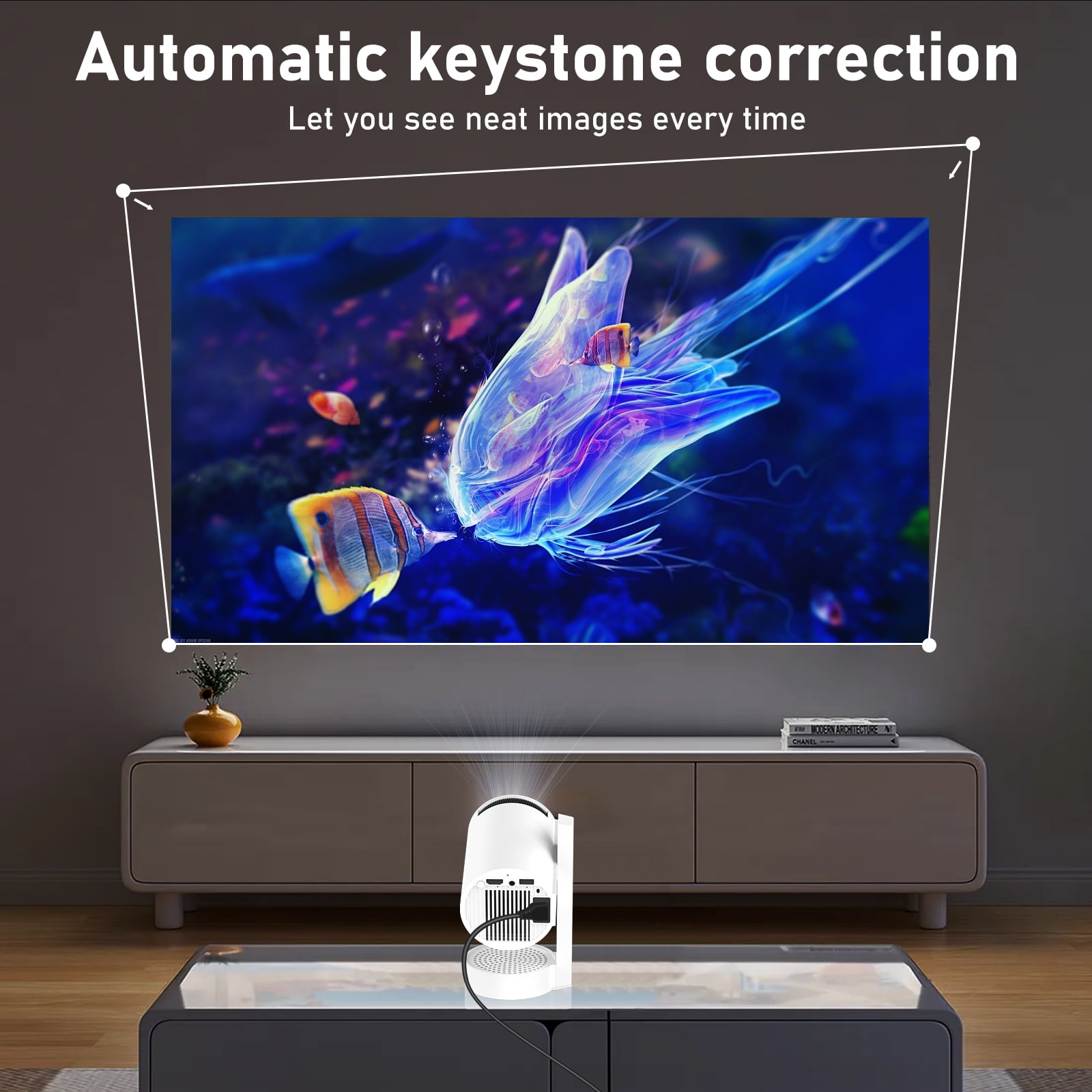 OnePi Portable Movie Projector 4K Support, Smart Projector with 270°Adjustable Telescopic Stand,Auto Keystone Mini Projector, 5G WiFi Blueooth Home Theater Projector