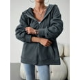 thumbnail image 4 of Arvbitana Women Solid Color Drawstring Hoodie Long Sleeve Hooded Zip Up Closure Sweatshirt Casual Jacket Outwear Trendy Coat with Pockets, 4 of 8